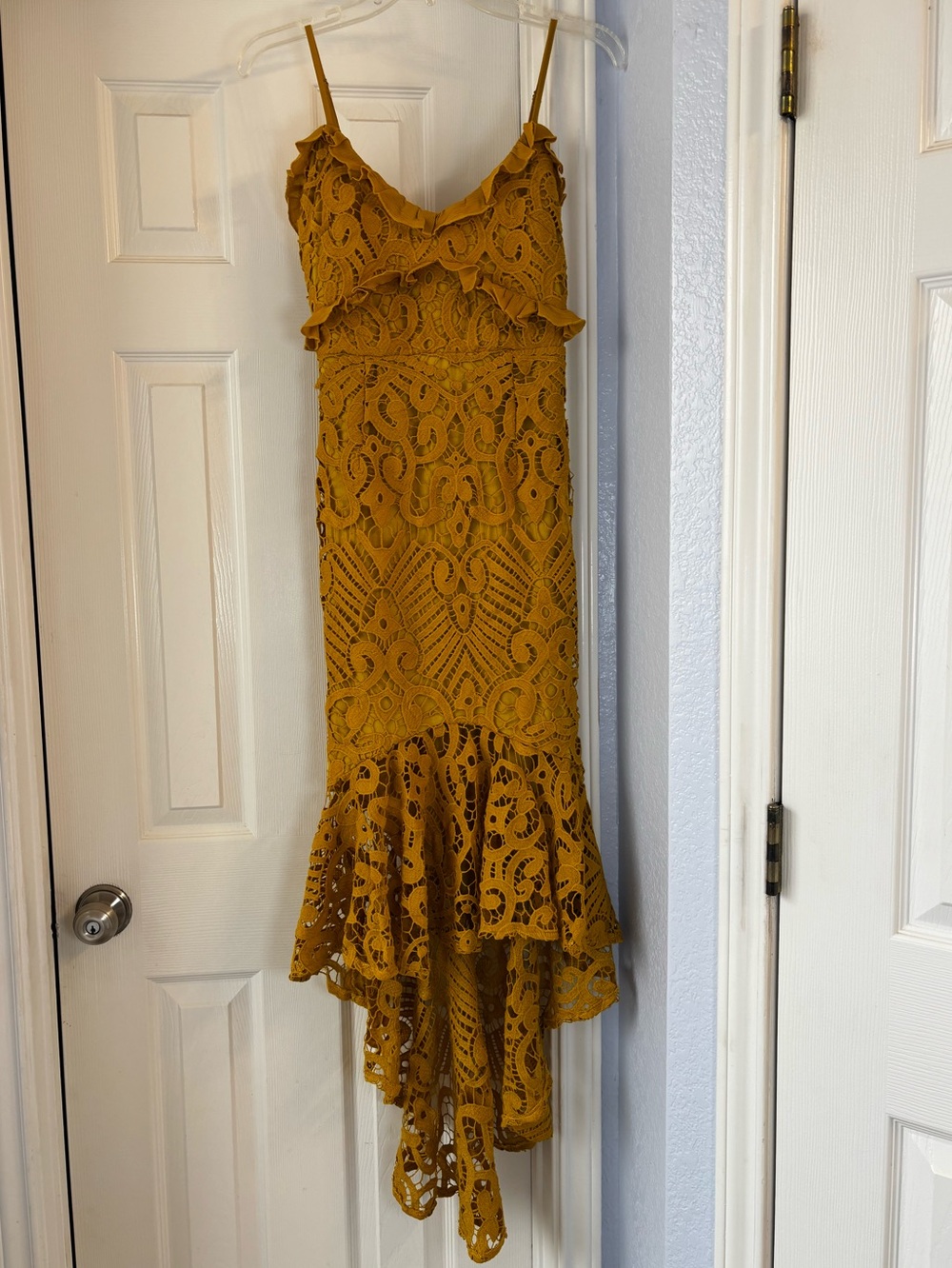 Angel Biba Shakeera High Low Lace Dress Mustard Yellow Marigold US XS AU 6